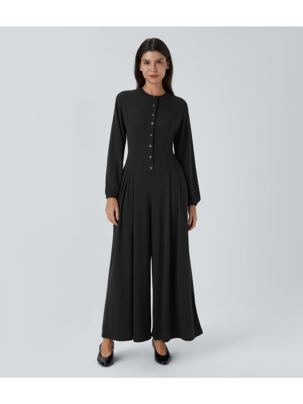 Halara Women's Round Neck Button Front Jumpsuit Black Size XS NWT